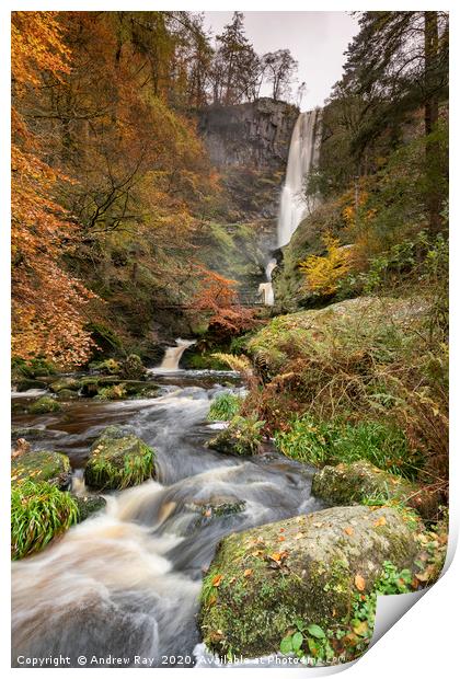 Pistyll Rhaeadr from the Afron Rhaeadr. Print by Andrew Ray