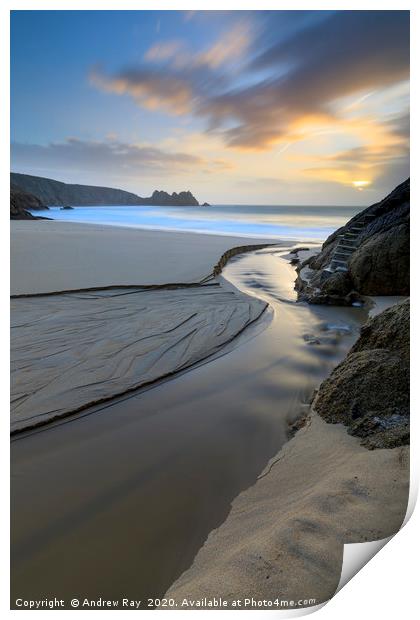 Early morning at Porthcurno Print by Andrew Ray