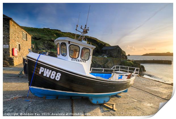 Boats on slipway (Mullion Cove) Print by Andrew Ray