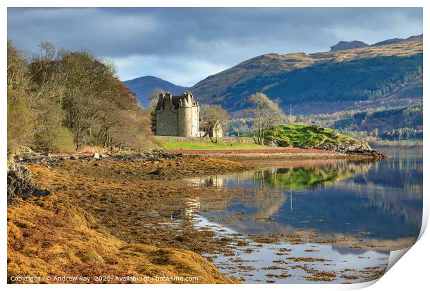 Dunderave Castle shoreline Print by Andrew Ray