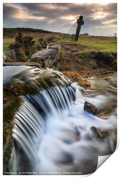 Windy Post and Waterfall (Dartmoor) Print by Andrew Ray
