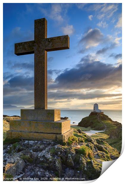Cross on Llanddwyn Island Print by Andrew Ray