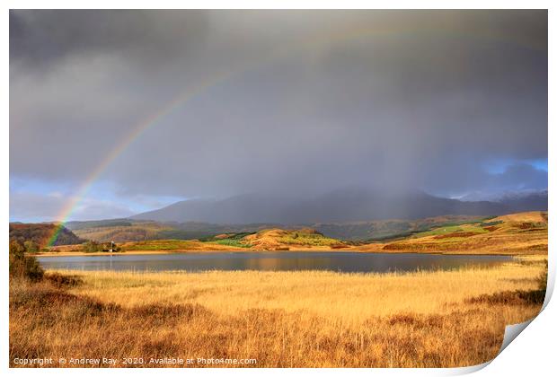 Loch Tromlee rainbow Print by Andrew Ray