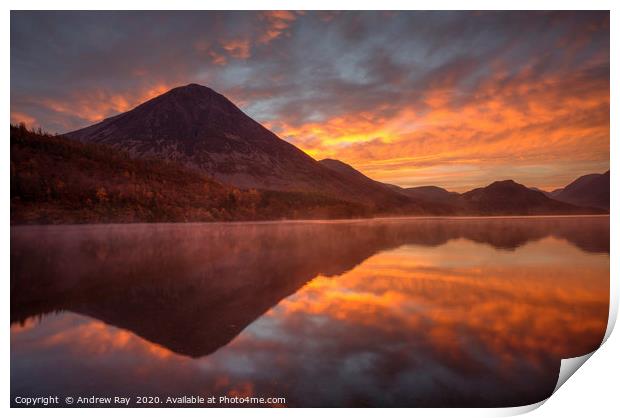 Sunrise reflections (Crummock Water). Print by Andrew Ray