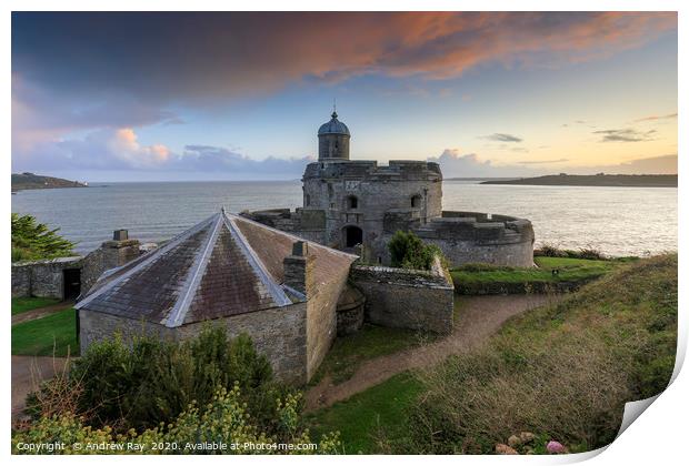 Sunset over St Mawes Castle Print by Andrew Ray