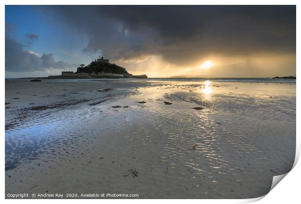 Approaching storm at sunset (St Michael's Mount) Print by Andrew Ray