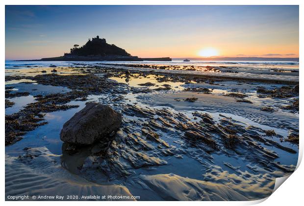 Rocky shore (St Michael's Mount) Print by Andrew Ray