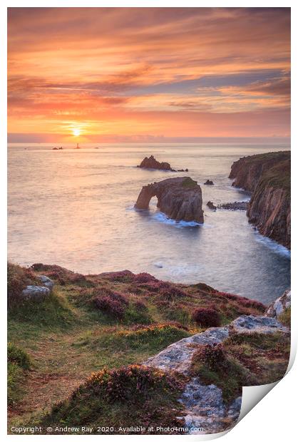 Setting sun at Land's End Print by Andrew Ray
