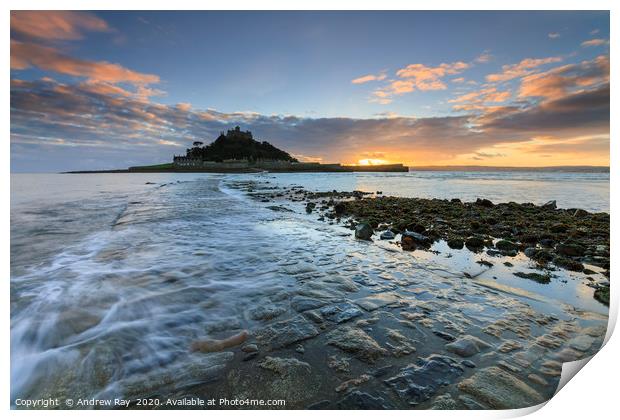 Sunset from the Causeway (St Michael's Mount) Print by Andrew Ray