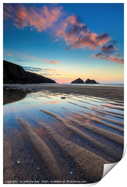 Sand Ripples on Holywell Beach Print by Andrew Ray