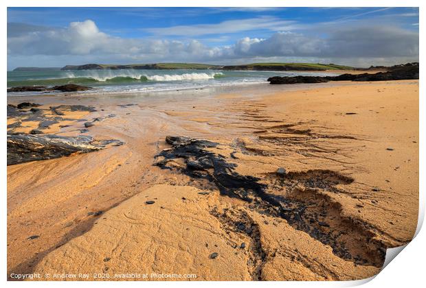 Sand Patterns at Harlyn Bay Print by Andrew Ray