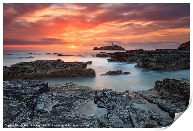 Summers Sunset (Godrevy) Print by Andrew Ray