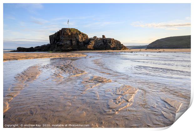River and sand patterns (Perranporth) Print by Andrew Ray