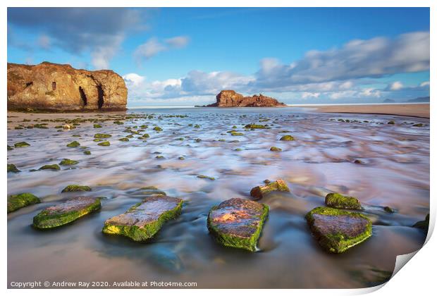 Perranporth Stepping Stones Print by Andrew Ray