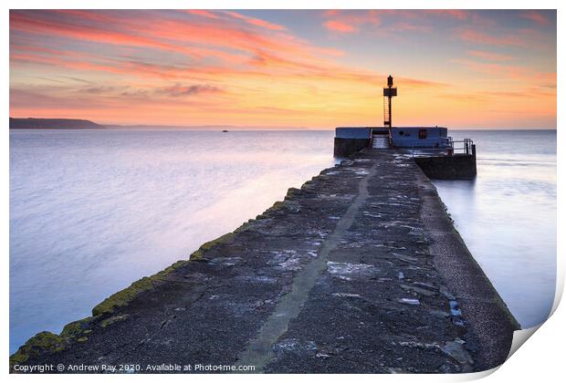 Sunrise at Looe Pier Print by Andrew Ray