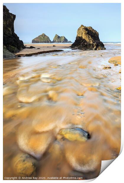 Boulders in Holywell River Print by Andrew Ray