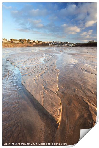 Low tide at Polzeath Print by Andrew Ray