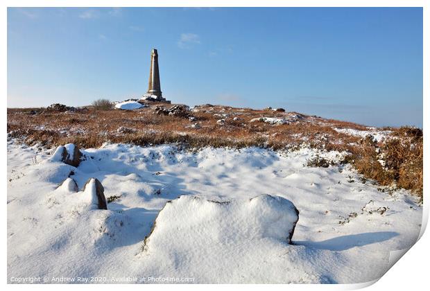 Snow on Carn Brea Print by Andrew Ray