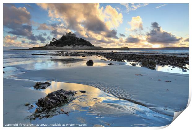 Setting sun (St Michael's Mount) Print by Andrew Ray