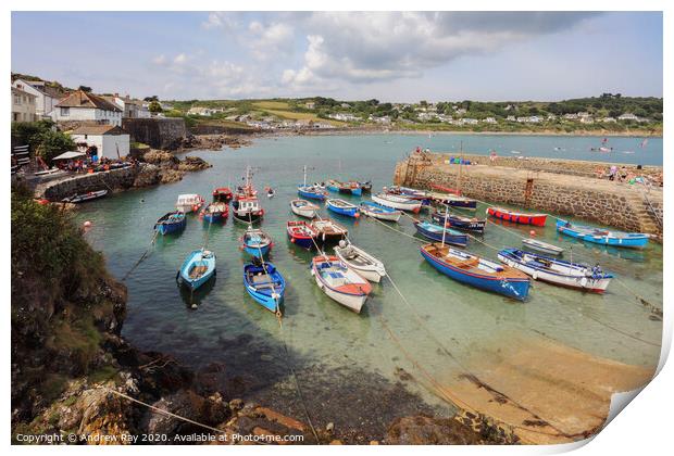 Boats at Coverack Print by Andrew Ray
