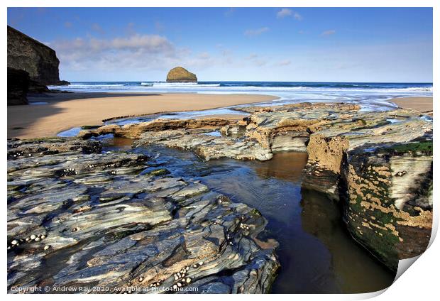 Low tide at Trebarwith Strand Print by Andrew Ray