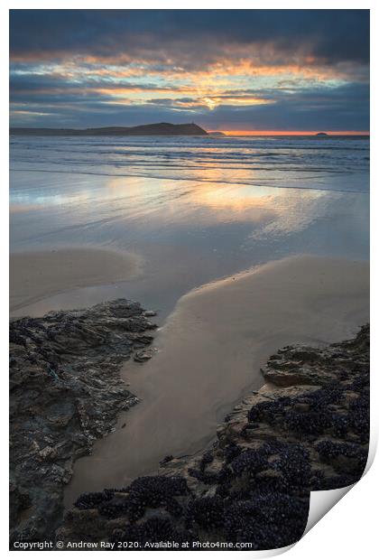 Polzeath Beach at sunset Print by Andrew Ray