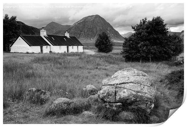 Black Rock Cottage and Buachaille Etive Mor Print by Howard Kennedy