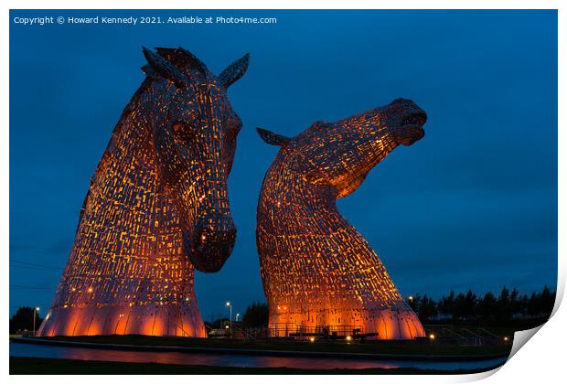 The Kelpies at The Helix, Scotland Print by Howard Kennedy