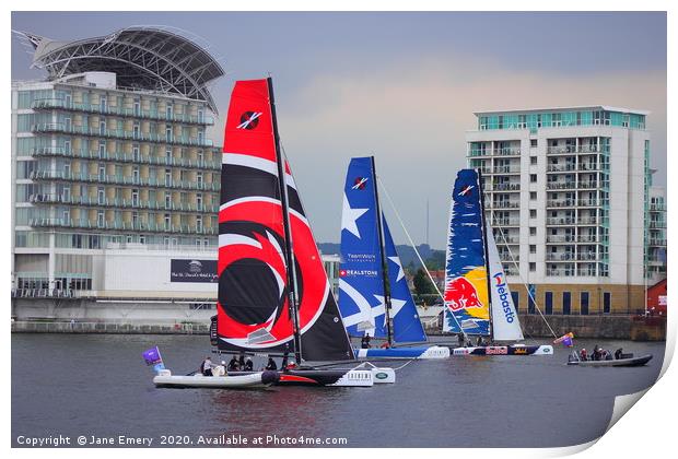 Extreme Sailing Series - Cardiff Harbour  Print by Jane Emery