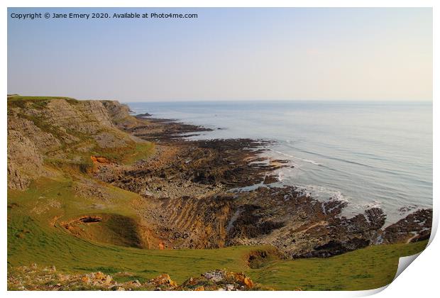 North Gower Cliffs Print by Jane Emery