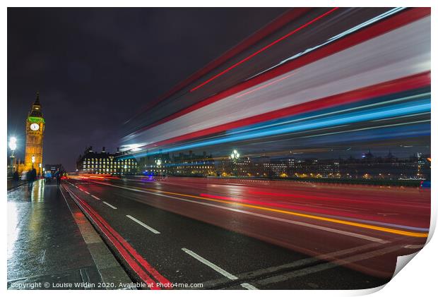 London Bus lights at night Print by Louise Wilden