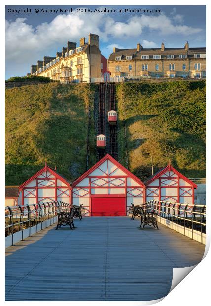 Saltburn on sea pier and lift Print by Antony Burch