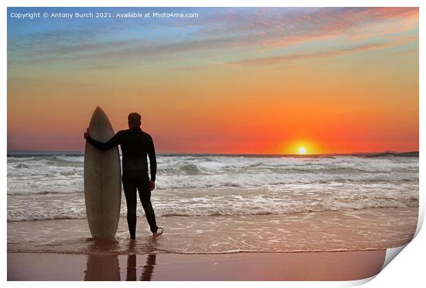Sunset Surfer Print by Antony Burch