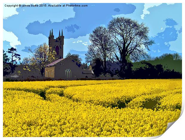  Rapeseed field. Retro poster effect. Print by james burke