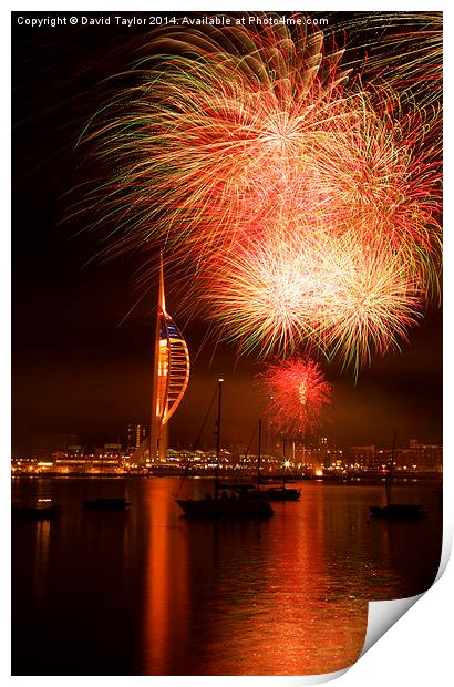  Spinnaker Tower Fireworks 14 Print by David Taylor