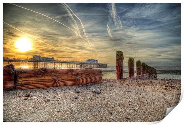  Sunrise at Worthing Pier Print by peter wyatt