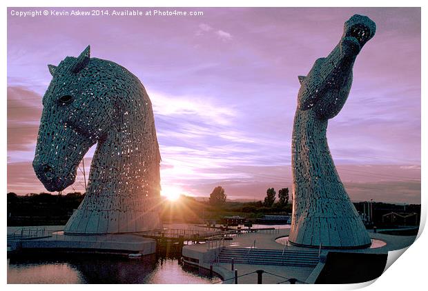  Sunset Over the Kelpies Print by Kevin Askew