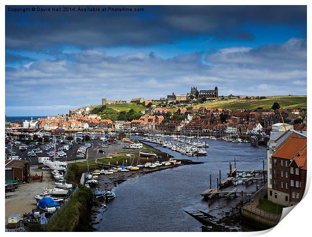  Whitby Harbour and Abbey. Print by David Hall
