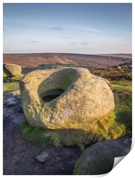 Boulder at Higger Tor, Peak District. Print by David Hall