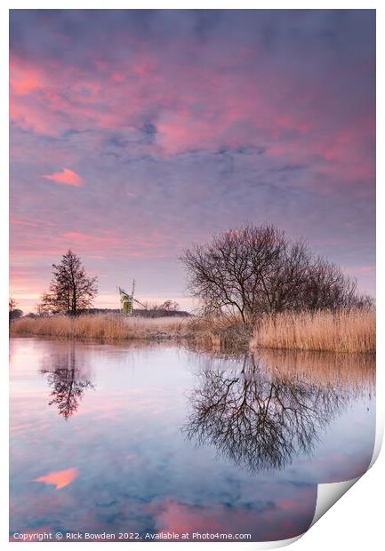 Turf Fen Windmill A Serene Sunrise Print by Rick Bowden