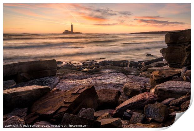 St Mary's Lighthouse Sunrise Print by Rick Bowden