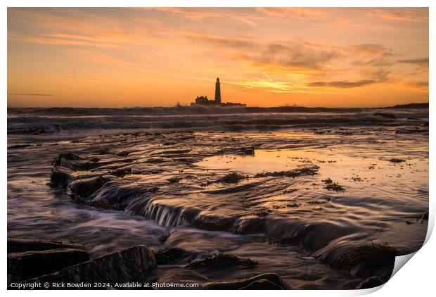St Mary's Lighthouse Sunrise Print by Rick Bowden
