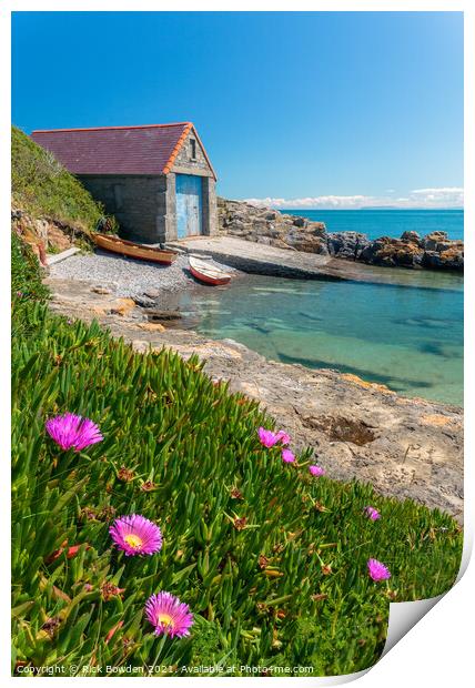 Moelfre Boathouse Anglesey Print by Rick Bowden
