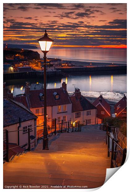 Golden Sunset on Whitby Steps Print by Rick Bowden