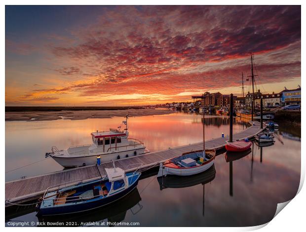Sunrise over Wells next the Sea Harbour Print by Rick Bowden
