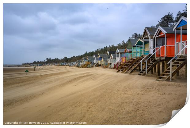 Rustic Charm of Wells Beach Huts Print by Rick Bowden