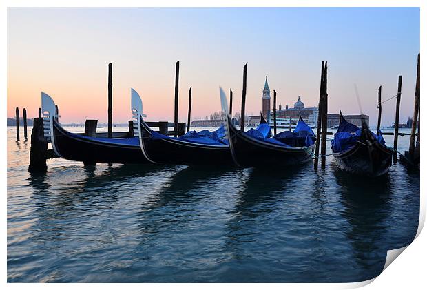  Venice Sunrise Italy and gondolas Print by Jonathan Evans