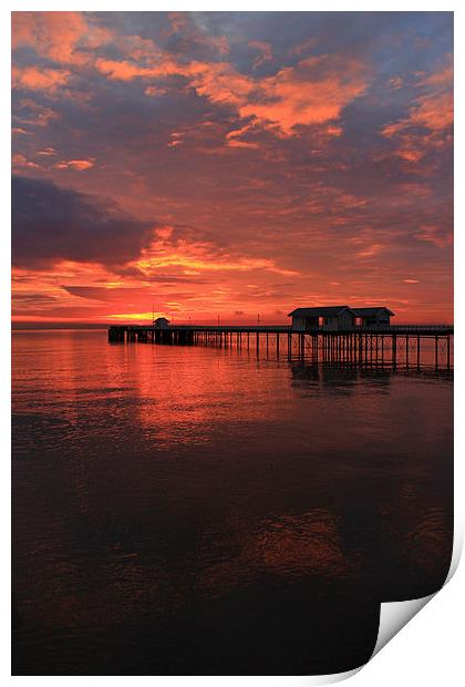 Penarth Pier and sun rise over the bristol Channel Print by Jonathan Evans