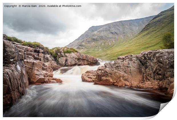 Waterfall on the river Etive in Glencoe, Scotland Print by Marcia Reay