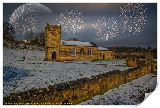 Fireworks in the snow Print by Marcia Reay